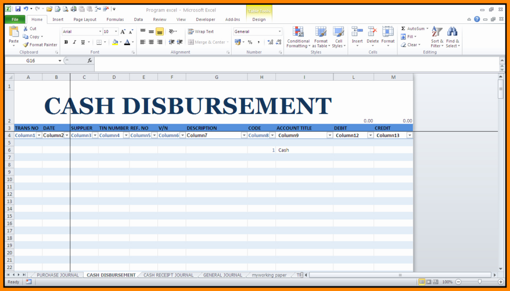 50 Cash Disbursement Journal Template Excel