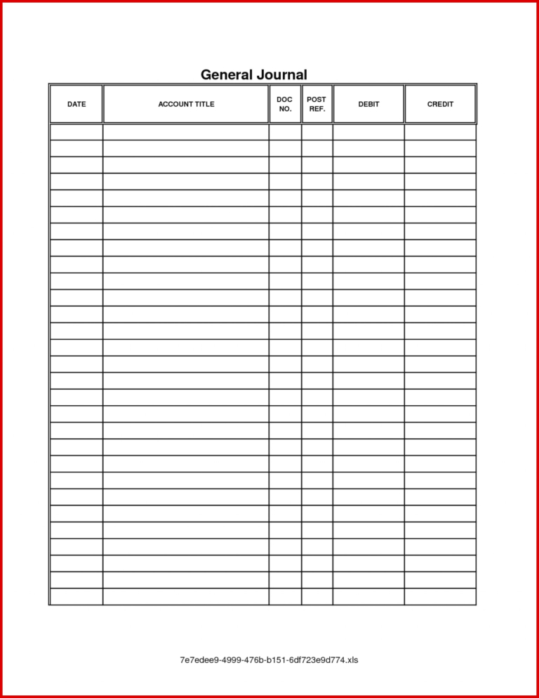 Accounting Journal Entry Template General Ledger Excel