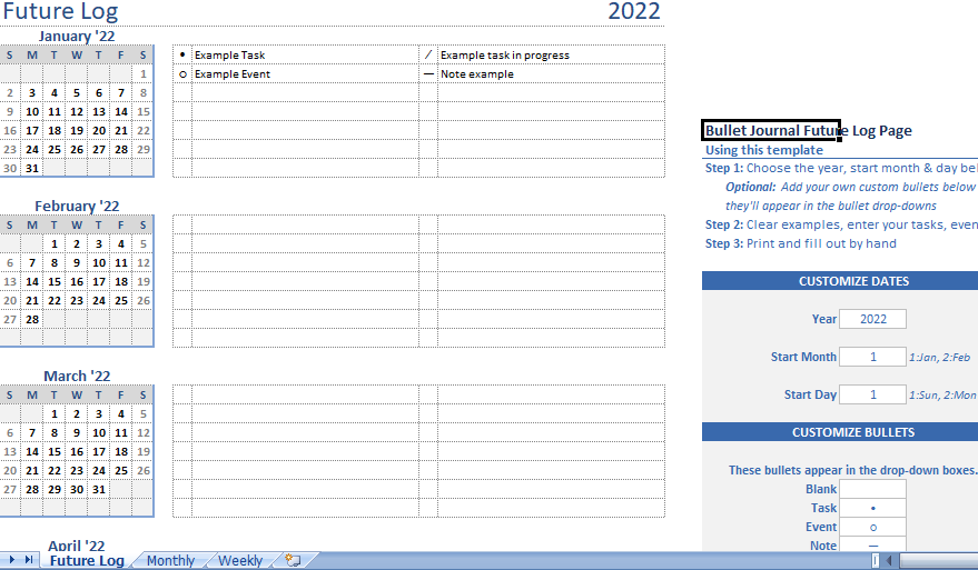 Bullet Journal Excel Template For Free