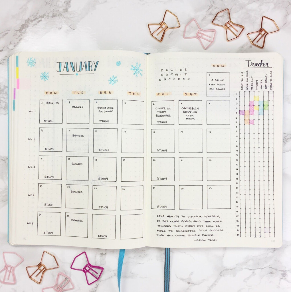 Bullet Journal Monthly Layout With Tracker Template Bullet Journal 