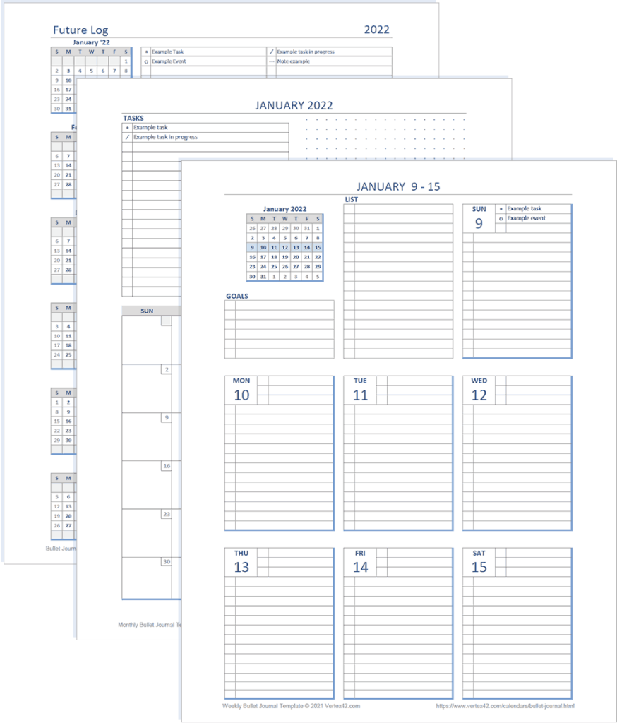 Bullet Journal Templates For Excel And PDF