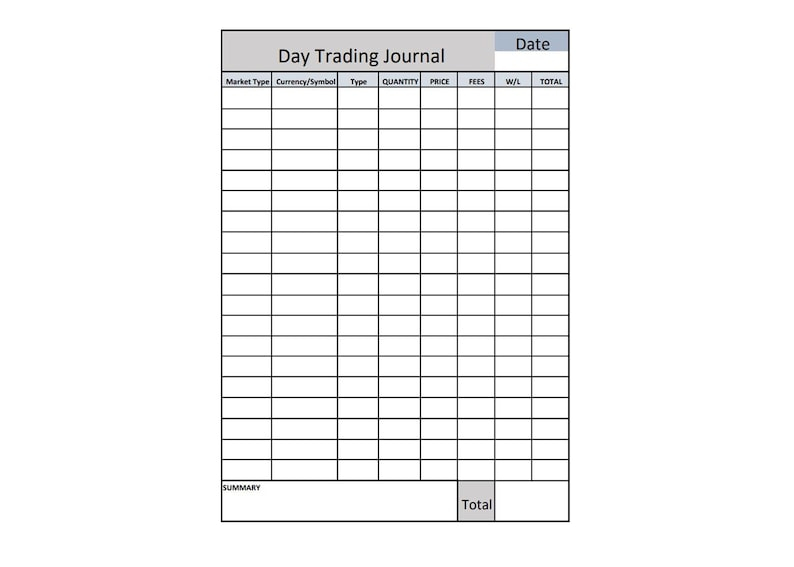 Day Trading Journal Excel Sheet Printable PDF Etsy