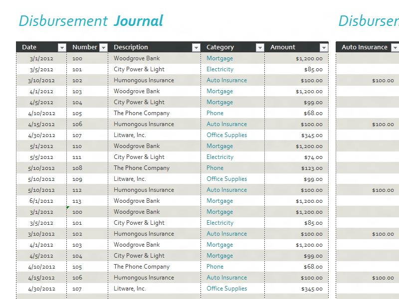 Disbursement Journal For Microsoft Excel