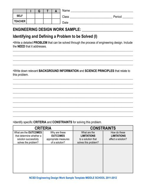 Engineering Design Work Sample Template