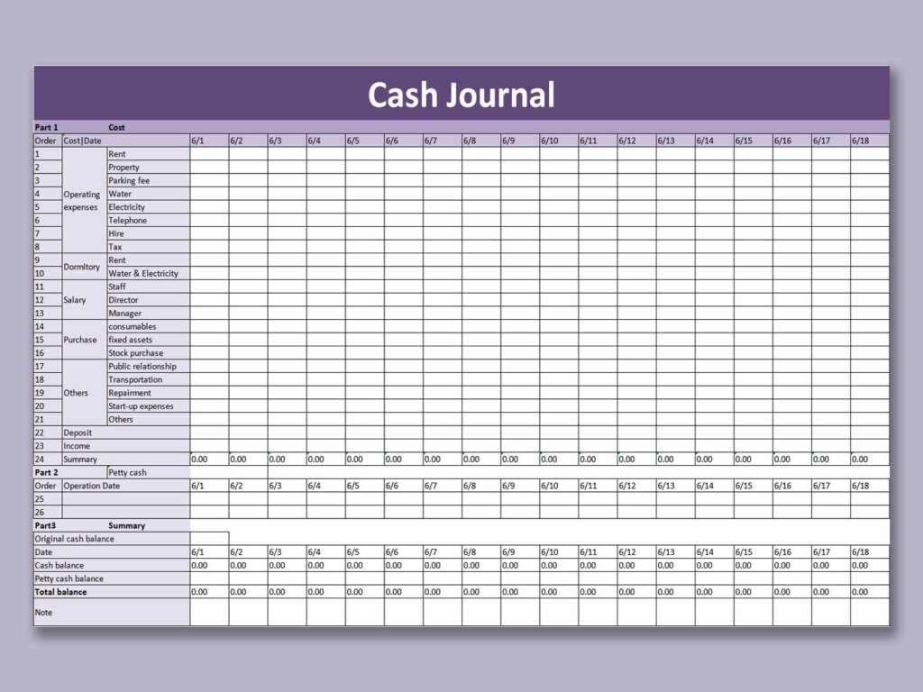 EXCEL Of Cash Journal Expendiure xls WPS Free Templates