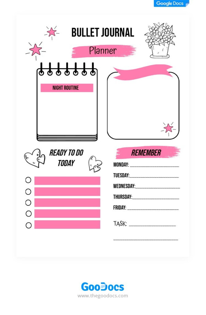 Free Pink Bullet Journal Template In Google Docs