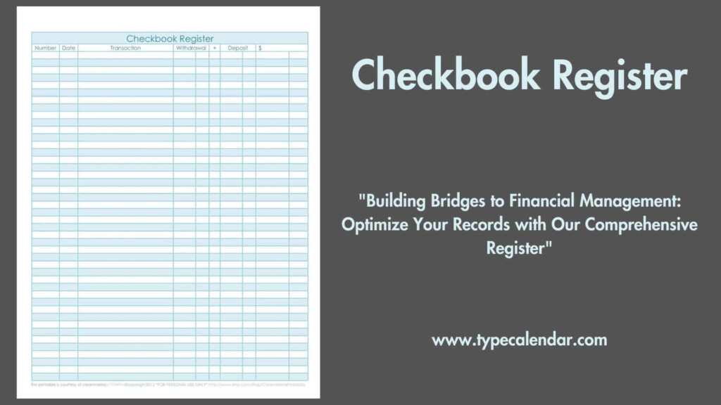 Free Printable Checkbook Register Templates PDF Excel 