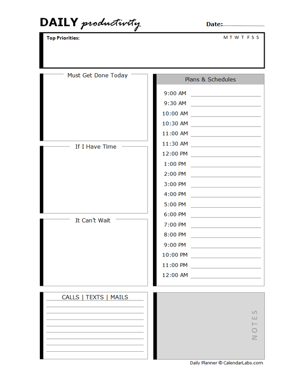 Free Printable Daily Productivity Planner