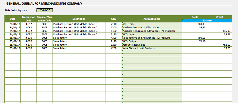 General Journal Excel Template Collection