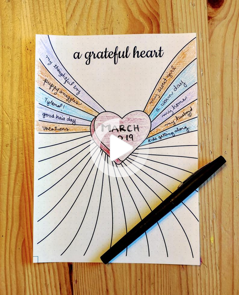 Gratitude Journal Printable Heart Gratitude Journal Bullet Journal 