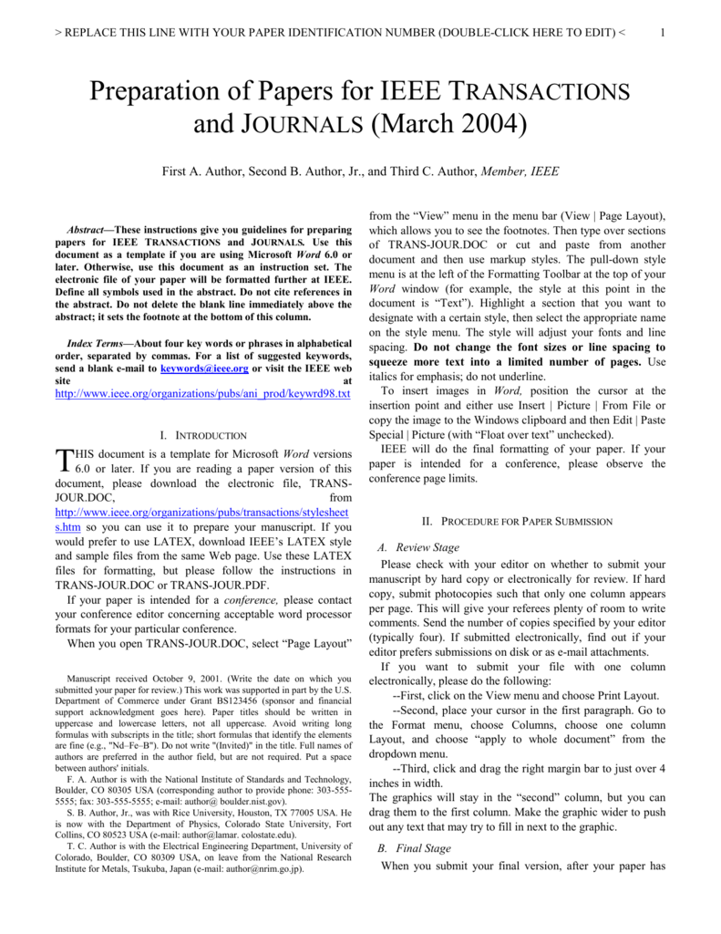 IEEE Transactions LaTeX And Microsoft Word Style Files