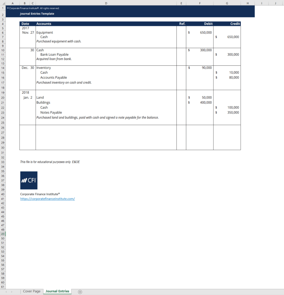 Journal Entry Template Download Free Excel Template