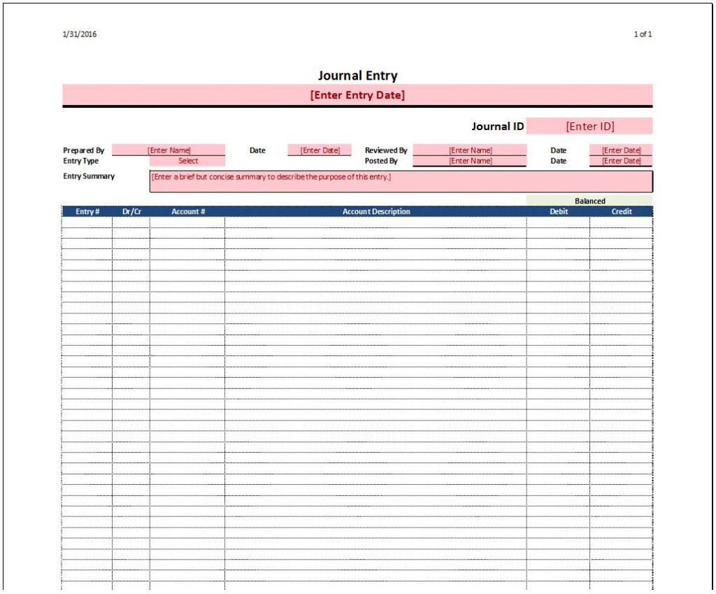 Journal Entry Template Https www spreadsheetshoppe 