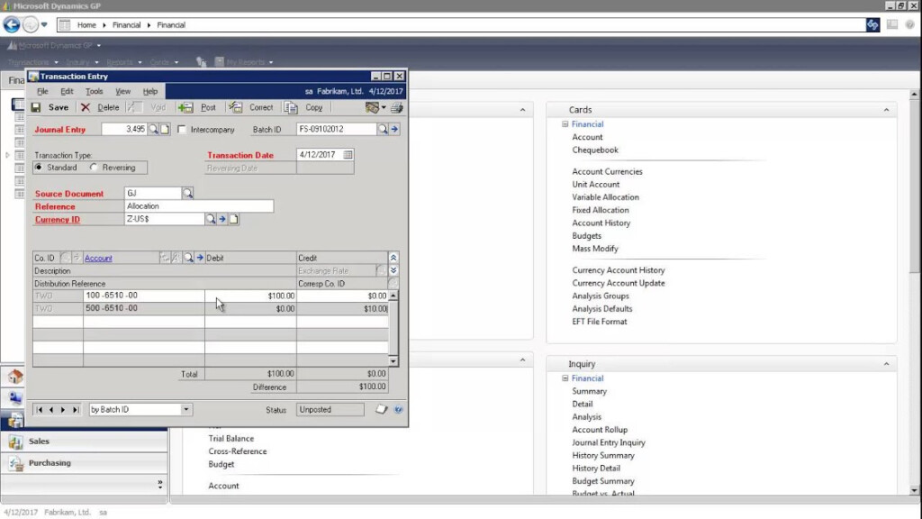 Microsoft Dynamics GP How To Create A Journal Entry YouTube