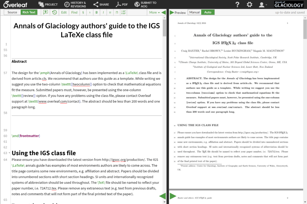 Overleaf Templates For Two Journals Of The International Glaciological 