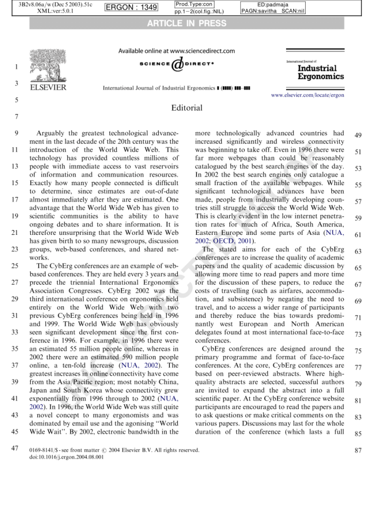  PDF International Journal Of Industrial Ergonomics Editorial