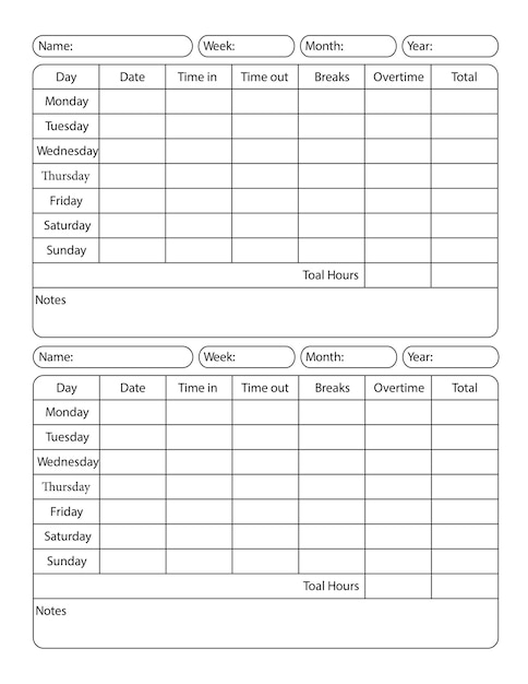 Premium Vector Log Book For Weekly Time Sheets Manuscript Size 8 5 X 