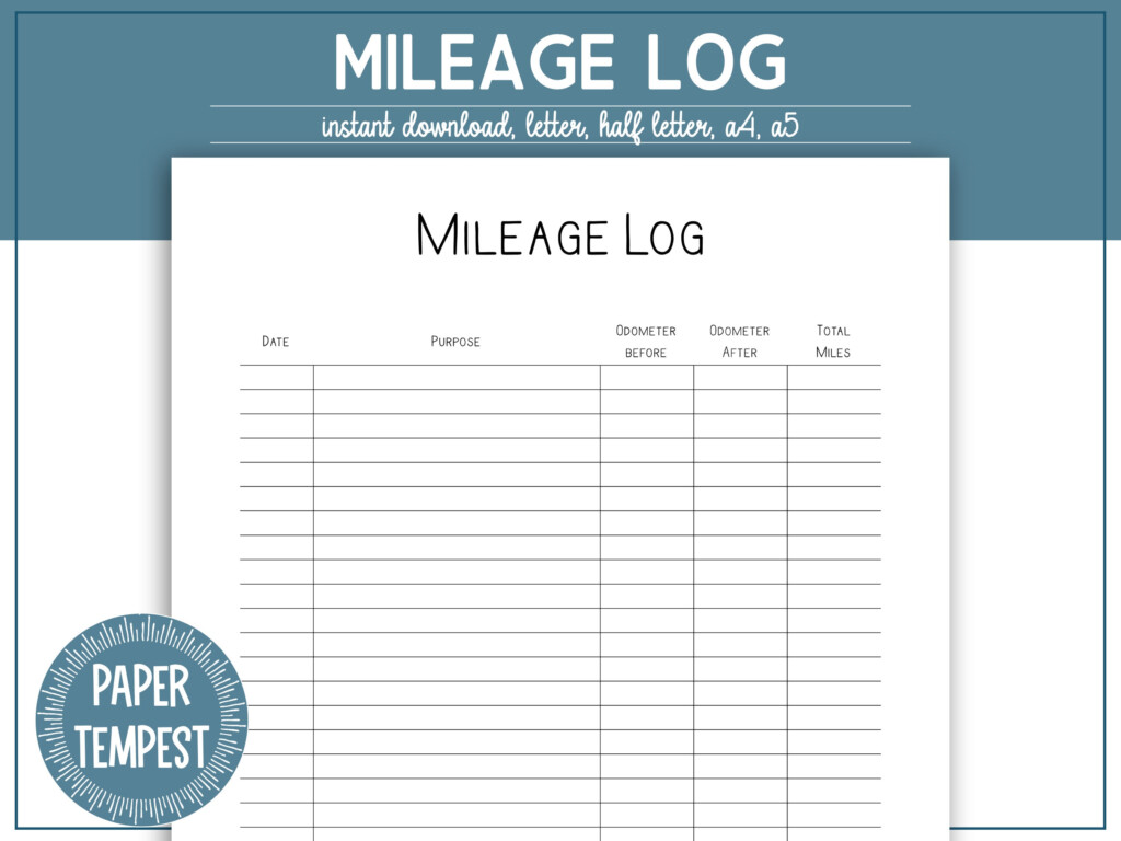 Printable Mileage Log Tracker Mileage Tracker Printable Business 