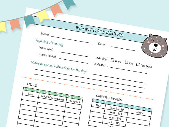 Printable Nanny Log Daily Infant Care Sheet Babysitter Caregiver 