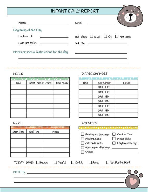 Printable Nanny Log Daily Infant Care Sheet Babysitter Caregiver 