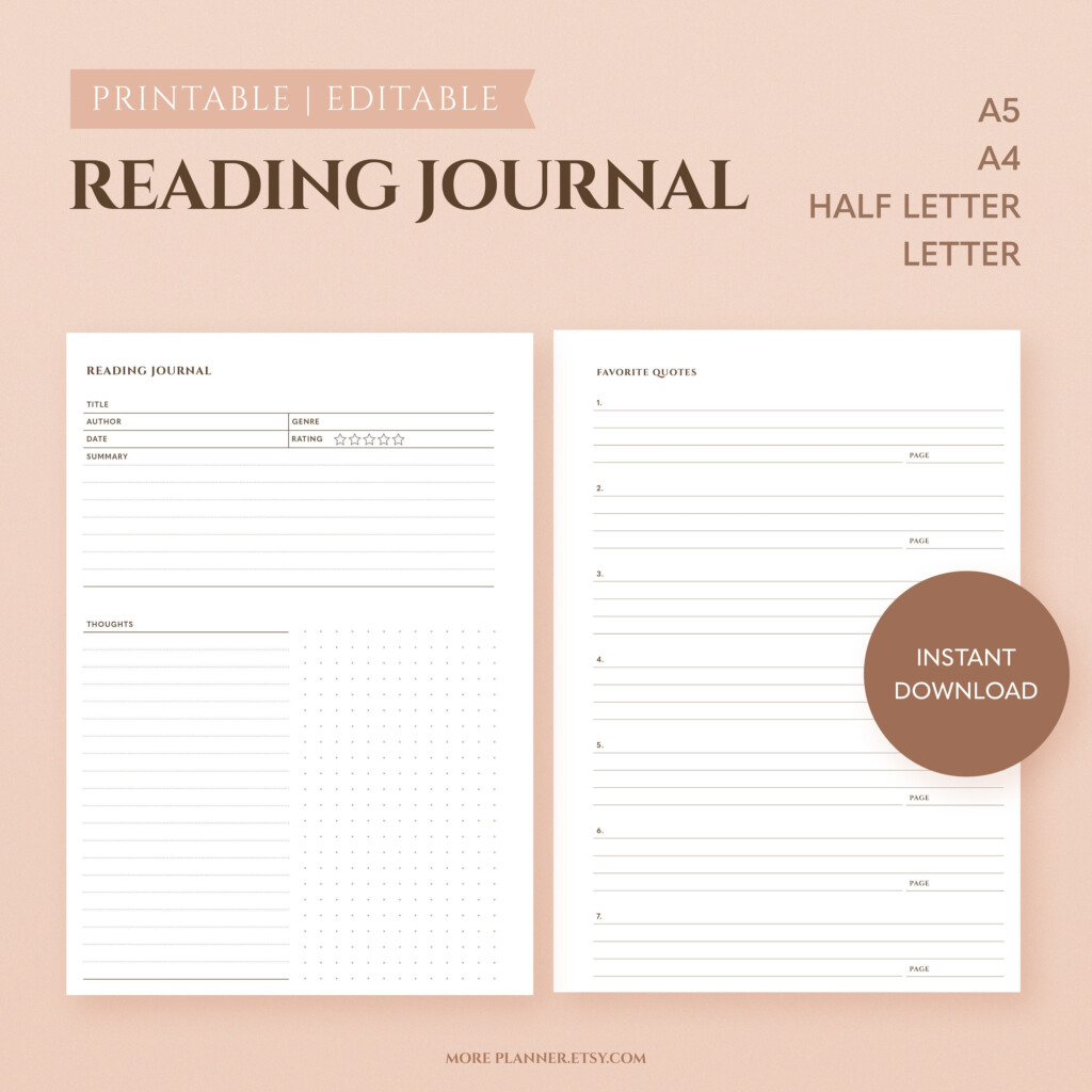 Reading Journal Printable For Book Lovers Book Review Etsy