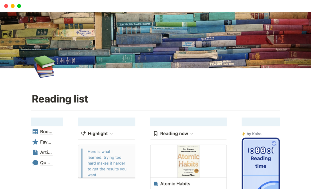 Reading List Notion Template