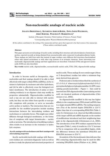 Template For Electronic Submission To ACS Journals BioTechnologia